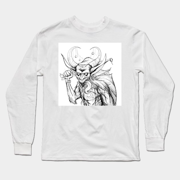 bad santa the krampus in ecopop sketch art horror design Long Sleeve T-Shirt by jorge_lebeau